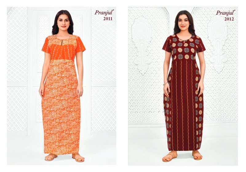 Pragati Vol 20 By Pranjul Pure Cotton Printed Nighty Gown 